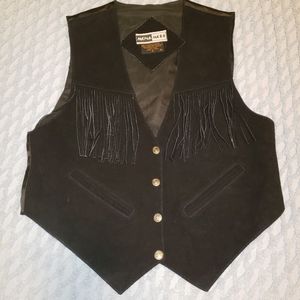 Vintage black suede fringed Western vest EUC size M